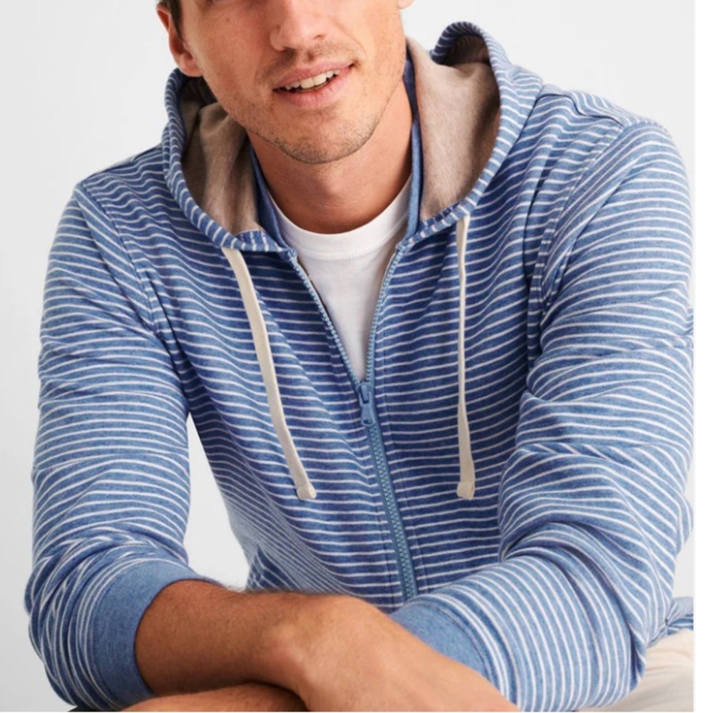 johnnie-O Blue & White Striped Lightweight Hooded Shirt Jacket
